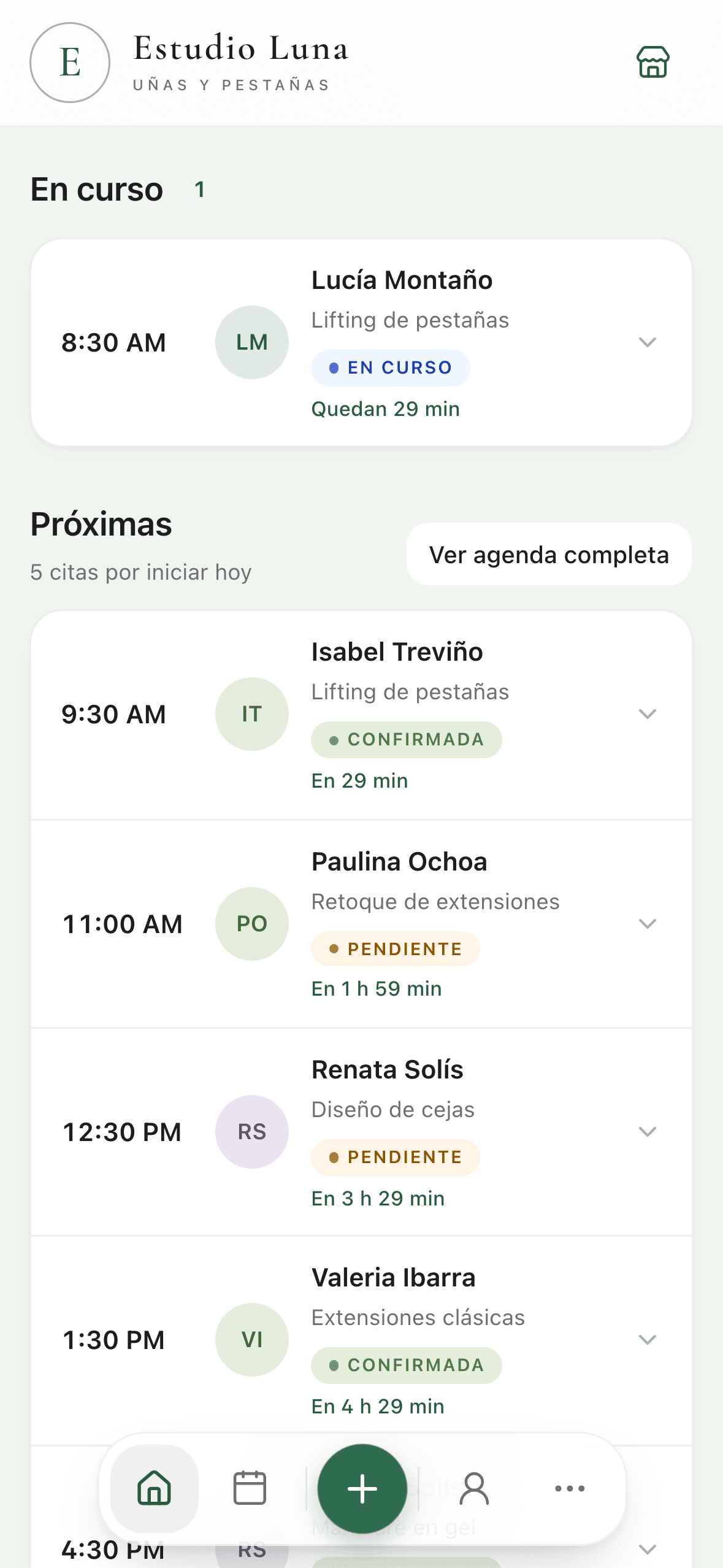 Inicio de Estudio Luna con la paleta Verde.